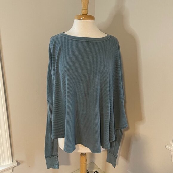 We The Free x Free People Microphone Drop Thermal Top Size XS Silver Pine - Picture 1 of 6